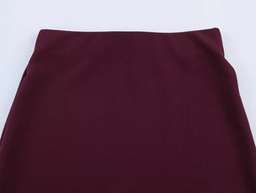 Conjunto Assimétrico Retrô Chic com Top de Amarração e Saia Midi com Fenda – Elegância de Verão em Silhueta Esculpida