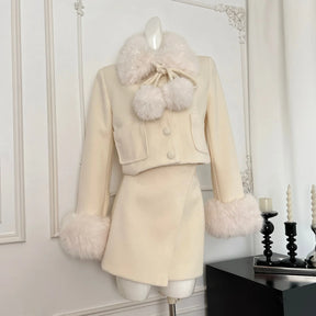 Conjunto Slim Feminino com Casaco de Pelo e Saia – Inverno