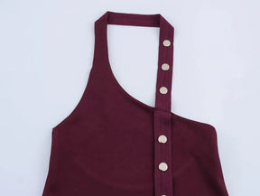 Conjunto Assimétrico Retrô Chic com Top de Amarração e Saia Midi com Fenda – Elegância de Verão em Silhueta Esculpida