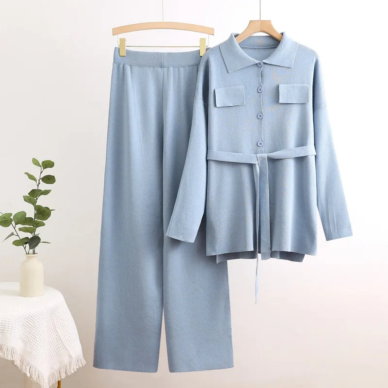 Conjunto 2 Peças Feminino – Cardigan de Tricô e Calça de Cintura Alta