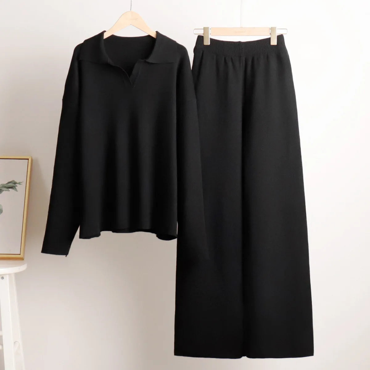 Conjunto Tricot – Suéter de Gola Alta e Calça Wide Leg em Malha Premium