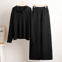 Conjunto Tricot – Suéter de Gola Alta e Calça Wide Leg em Malha Premium