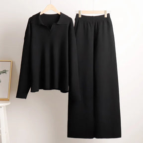 Conjunto Tricot – Suéter de Gola Alta e Calça Wide Leg em Malha Premium