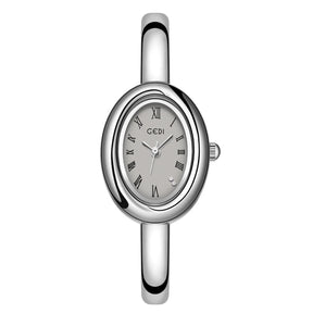 Relógio Feminino Bracelete – Estilo Luxo, Quartzo, Mostrador Oval Dourado/Prateado com Detalhes em Diamante, Fashion e Elegante