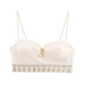 Conjunto Linho - Saia Midi de Cintura Alta e Top com Alças Finas