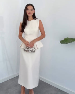 Conjunto Top Slim Sem Mangas & Saia Midi de Cintura Alta